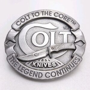 Vintage Pewter COLT KNIVES BELT BUCKLE United Cutlery Brand USA